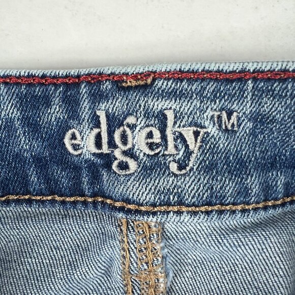 Edgely Jeans Women's 33x26* High Rise Straight Crop Blue Distressed Denim Tag 14 - Picture 6 of 16